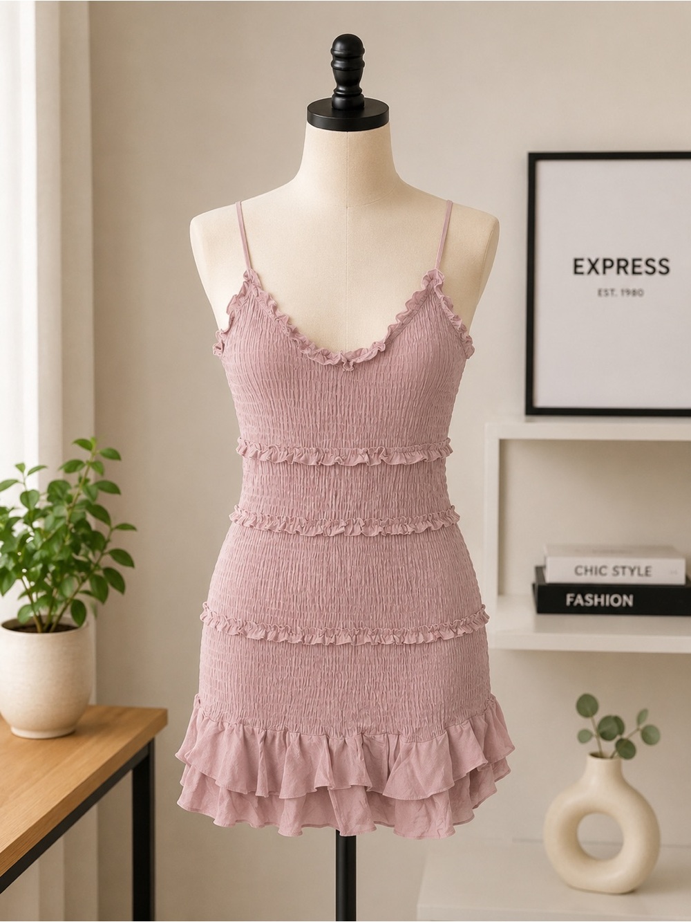 Papermoon Dusty Pink Ruffle Tiered Smocked Dress